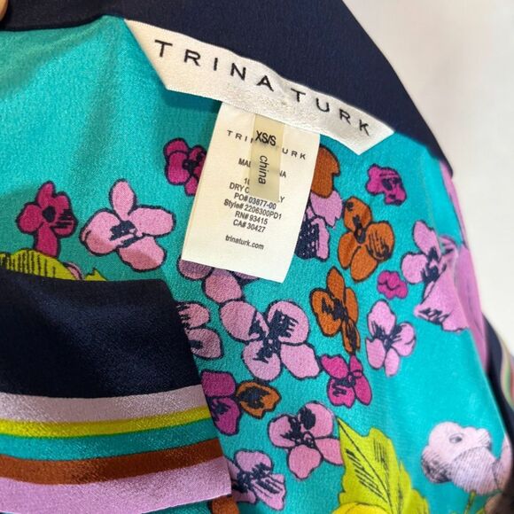 Trina Turk Theodora Grand Garden Multicolor Silk Cover-Up Caftan Dress Womens - Picture 5 of 5